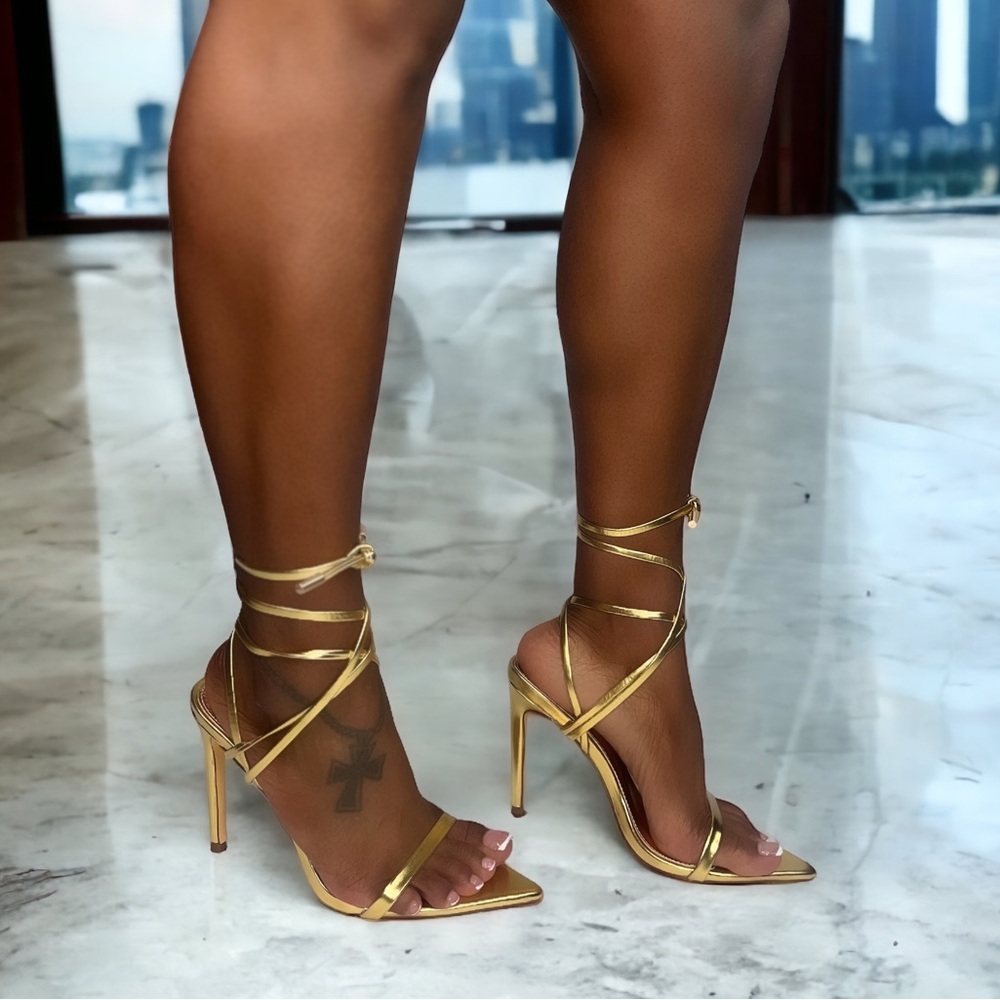 Metallic Gold strap up Heels